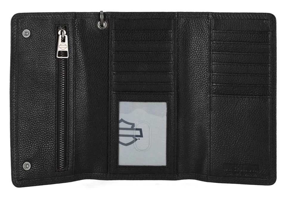 SKULL EMBOSS TRUCKER CHAIN WALLET BLACK