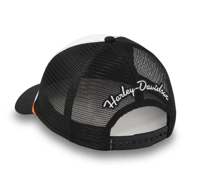 Women's Harley-Davidson Script Trucker Cap - Colorblocked - Bright White