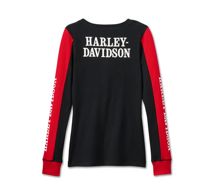 Women's Bar & Shield Snap Front Henley - Colorblocked - Harley Black