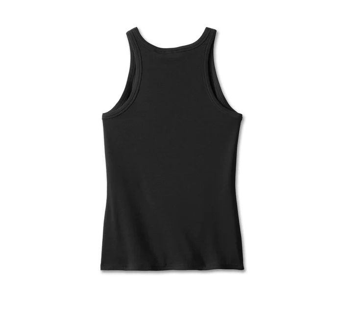 Women's Stacked Bar & Shield Racerback Tank - Harley Black