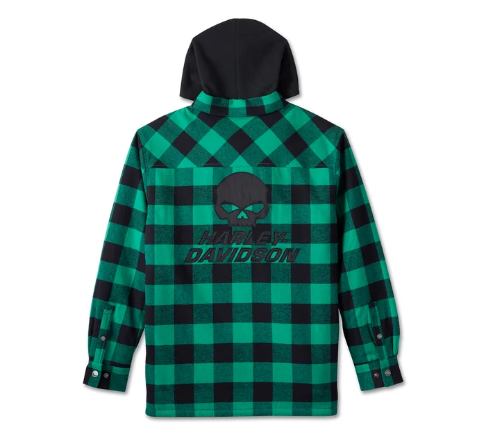 Men's Willie G Skull Hooded Shirt - Green Plaid