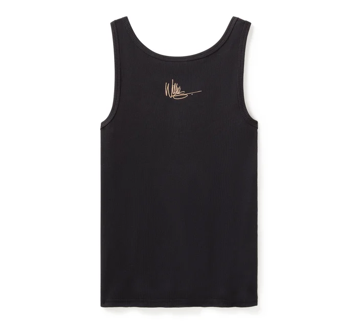 Women's Willie G Sketchy Skull Ribbed Tank - True Black