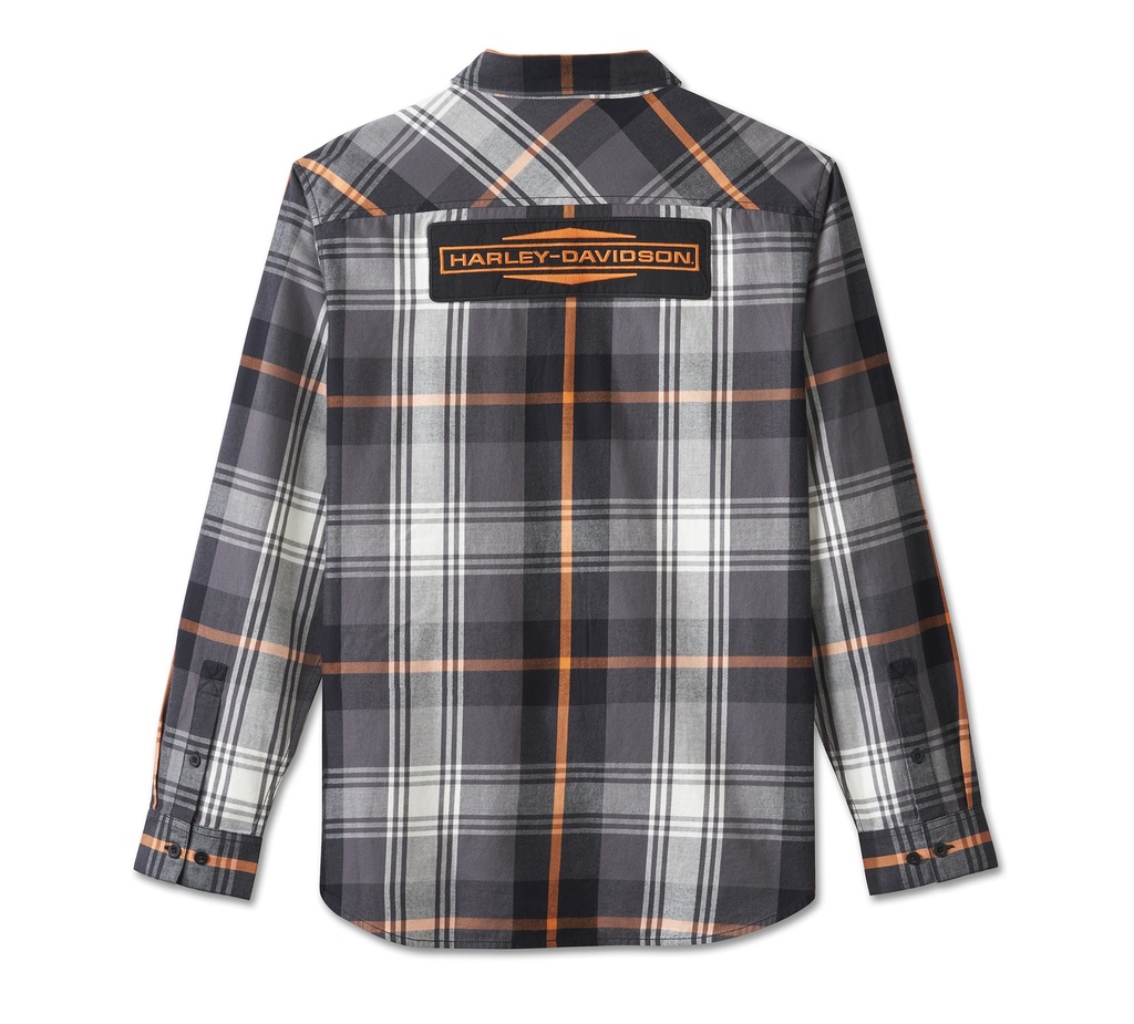 Men's Stacked Bar & Shield Long Sleeve Plaid Shirt - Plaid - Harley Black & Blackened Pearl