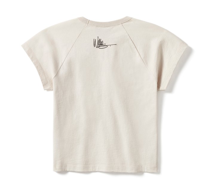 Women's Willie G Wing Skull Sketch Art Baby Doll Tee