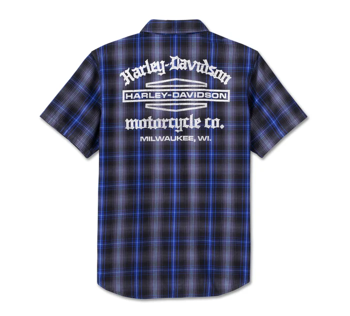 Men's Staple Short Sleeve Shirt - Plaid - Harley Black & Ombre Blue
