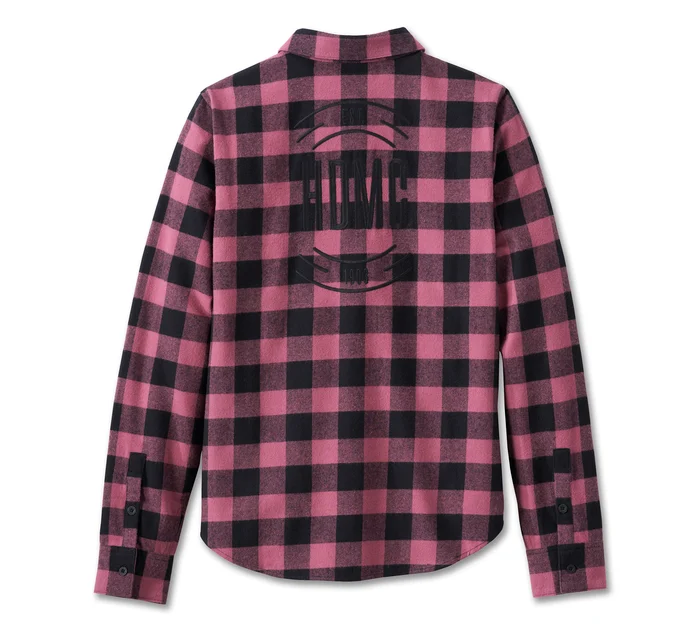 Women's Rustic Long Sleeve Flannel Shirt - YD Plaid - Crushed Berry