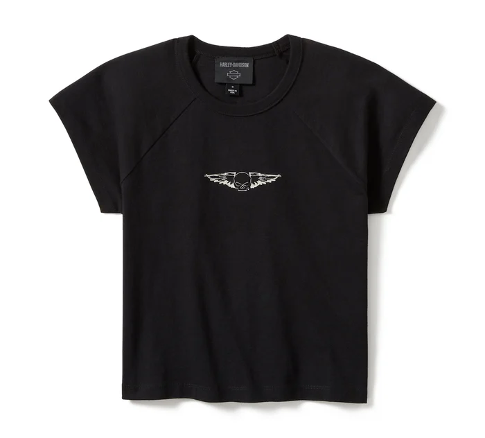Women's Willie G Wing Skull Sketch Art Baby Doll Tee