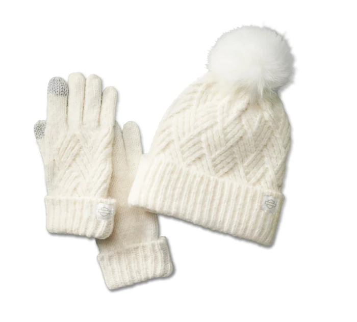 HAT/GLOVE SET-KNIT,OFF WHITE