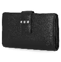 Women's Pebble Leather Bar & Shield Continental Wallet - Black