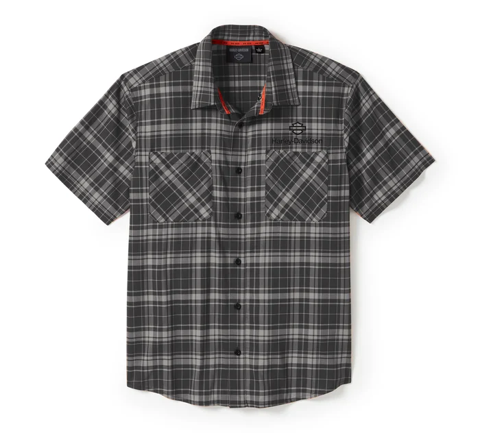 Men's H-D TECH Coolmax Plaid Short Sleeve Shirt - Plaid - Ghost Gray & Asphalt