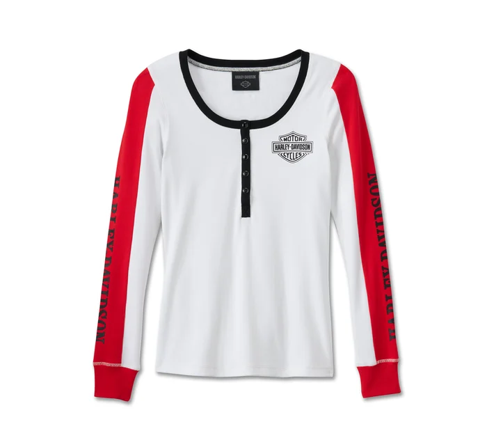 Women's Bar & Shield Snap Front Henley - Colorblocked - Bright White