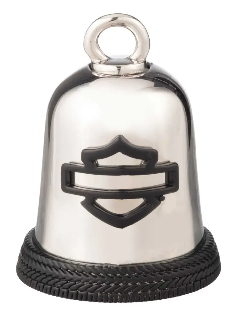 SILVER AND BLACK BAR AND SHIELD LOGO RIDE BELL.
