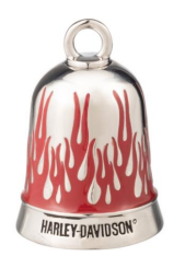 HARLEY-DAVIDSON SCRIPT LOGO AND RED FLAME RIDE BELL.