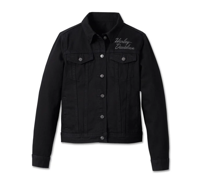 Women's Essential Bar & Shield Denim Jacket - Black Denim