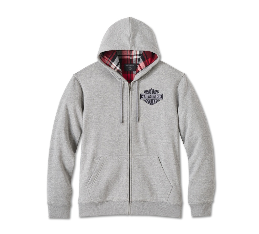 Men's Bar & Shield Plaid Lined Zip-Up Hoodie - Grey Heather