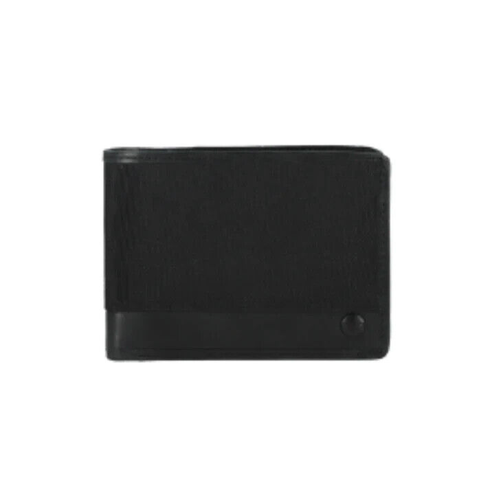 [LMD-02157-9] Men's Classic Cordura Leather Trim Double Billfold Wallet Black