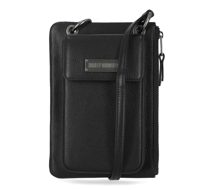 [LMD-02159-3] Women's Classic Leather Phone Case Crossbody Wallet Black - Black
