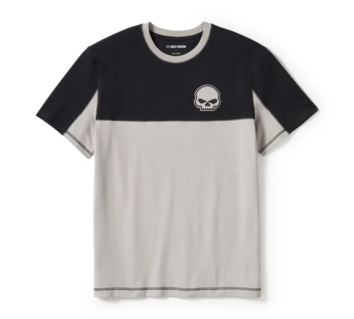 Men's Willie G Skull Colorblock Short Sleeve Tee - Colorblock - Harley Black & Ghost Grey