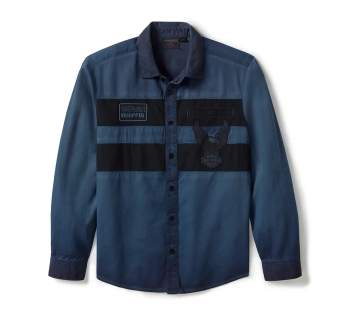 Men's Iron Bond II Long Sleeve Shirt - Colorblock - Mood Indigo & Harley Black