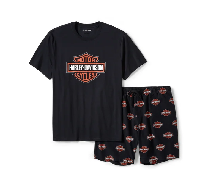 Men's Bar & Shield Print Pajama Shorts (Set)