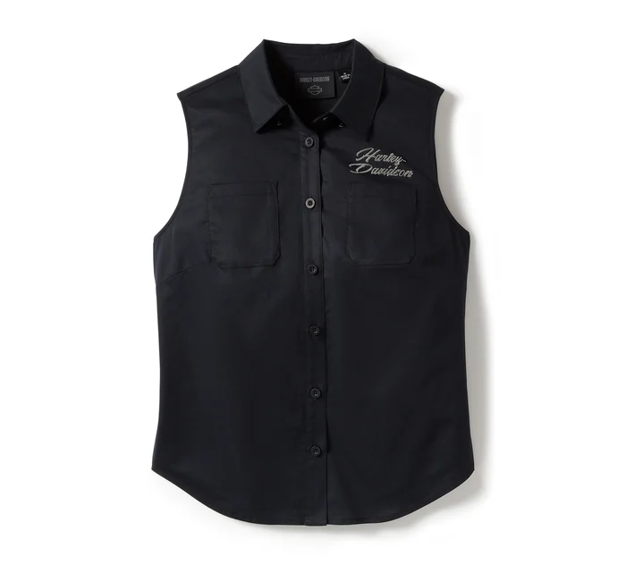 Women's Essential Bling Button Front Tank - Harley Black