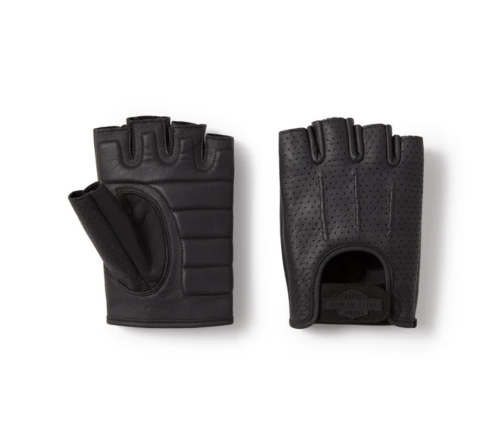 Men's H-D Perforated Fingerless Leather Riding Gloves