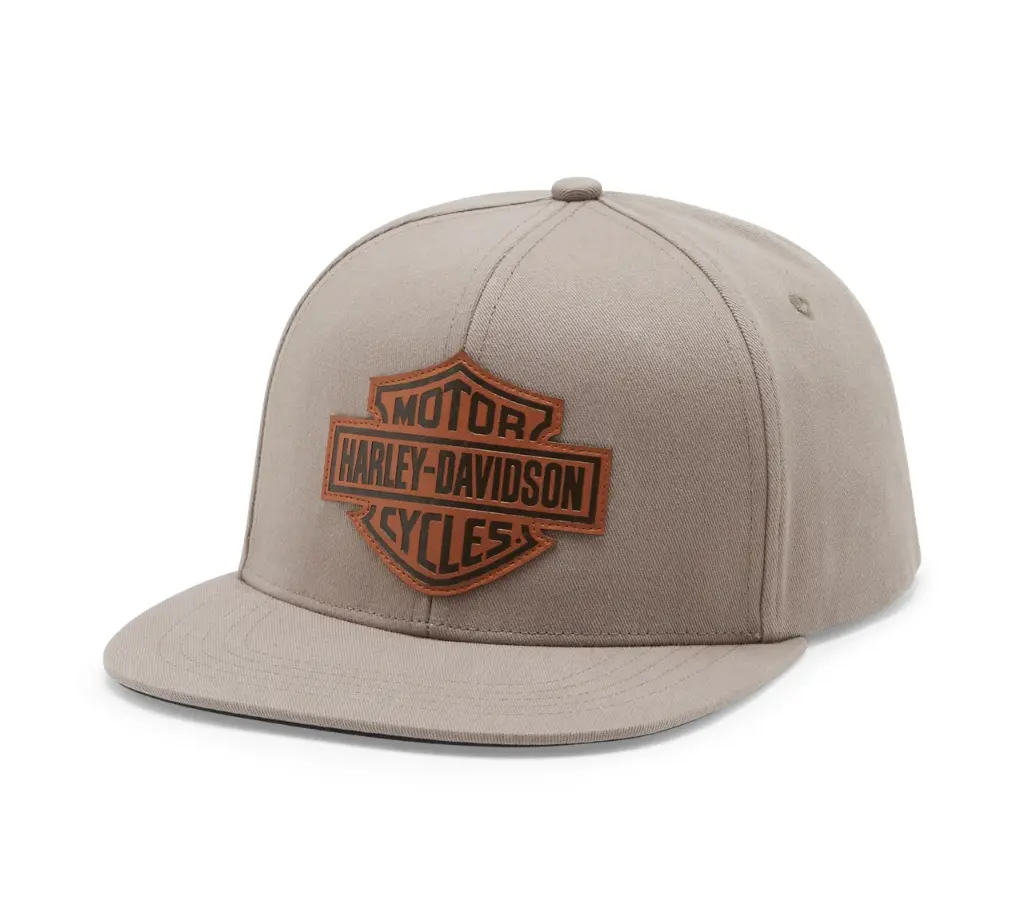 [97769-25VM] Leather Bar & Shield Switchback Adjustable Cap