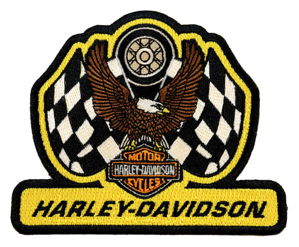 [LSA-02330-6] Harley-Davidson® 4 in. Embroidered Supercharged Emblem Sew-On Patch, Yellow