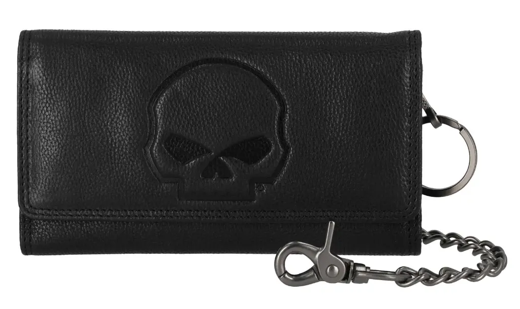 [LMW-224488] SKULL EMBOSS TRUCKER CHAIN WALLET BLACK