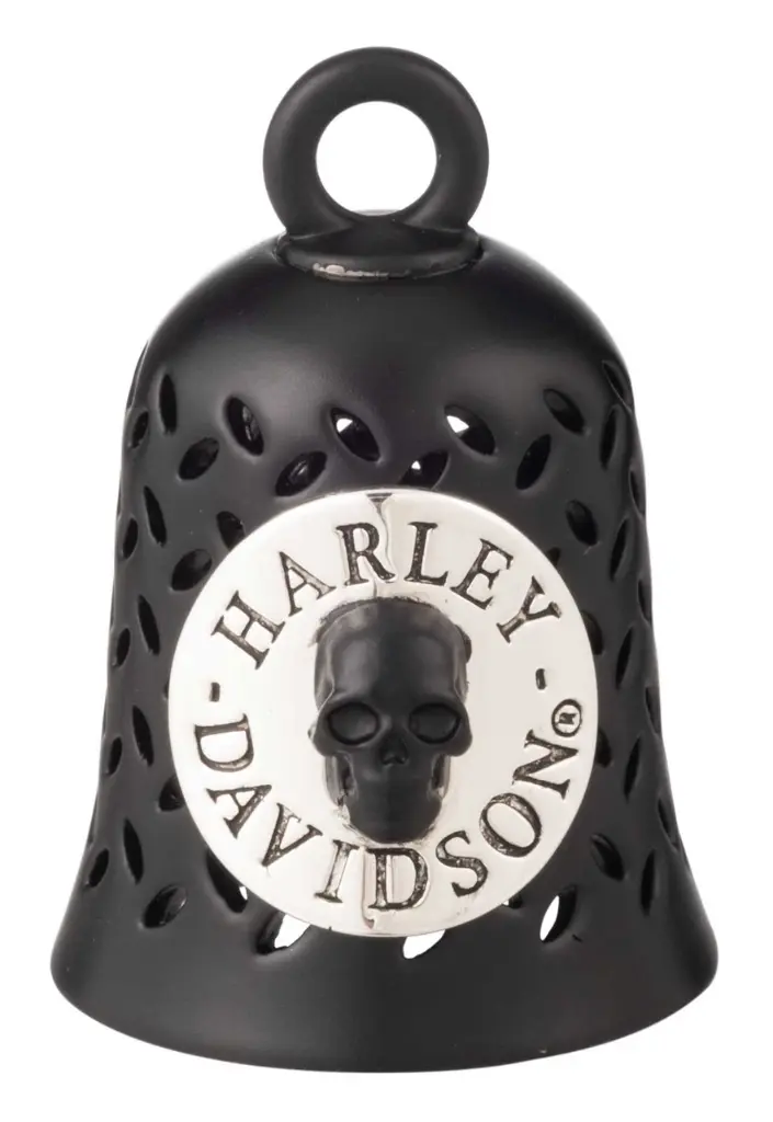 [LJG-224514] SILVER AND BLACK DISC WITH SKULL AND HARLEY-DAVIDSON SCRIPT LOGO RIDE BELL.