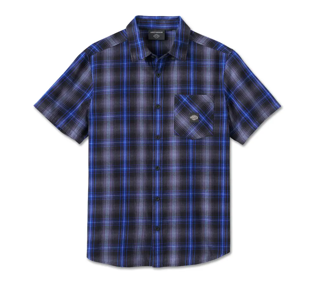Men's Staple Short Sleeve Shirt - Plaid - Harley Black & Ombre Blue