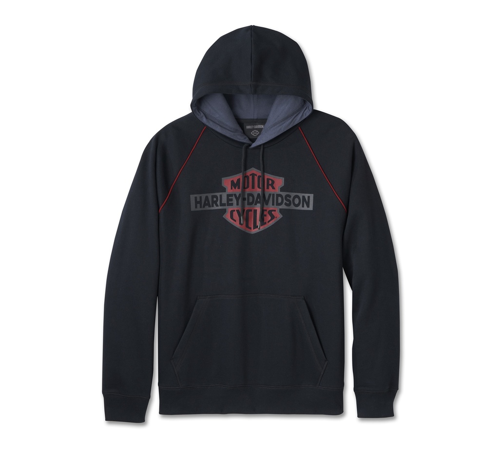 Men's Bar & Shield Contrast Pullover Hoodie - Colorblock - Harley Black & Ombre Blue