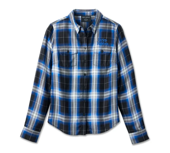 Women's Bar & Shield Long Sleeve Plaid Shirt - YD Plaid - Black Beauty
