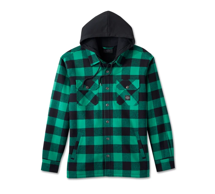 Men's Willie G Skull Hooded Shirt - Green Plaid