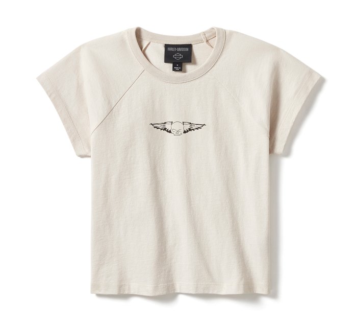 Women's Willie G Wing Skull Sketch Art Baby Doll Tee