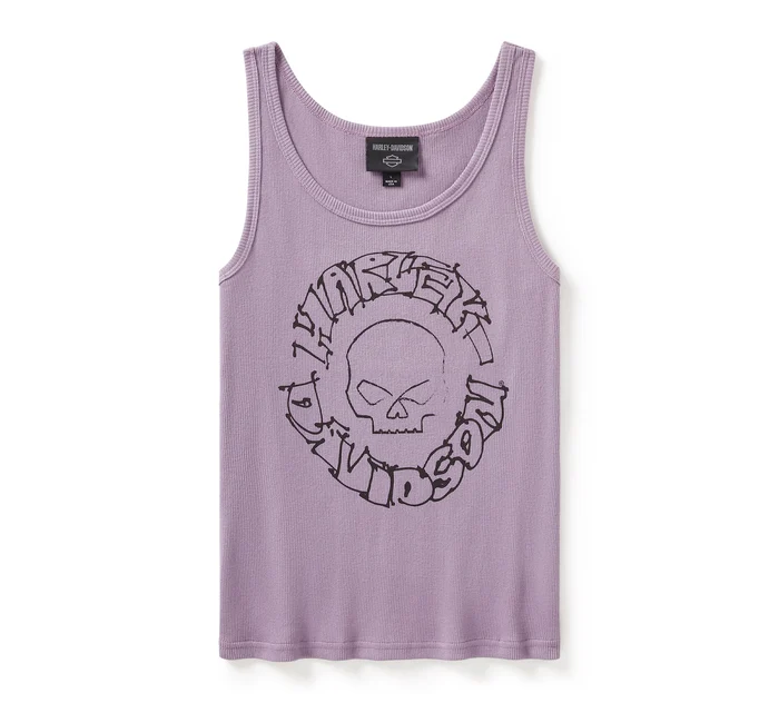 Women's Willie G Sketchy Skull Ribbed Tank - Jam