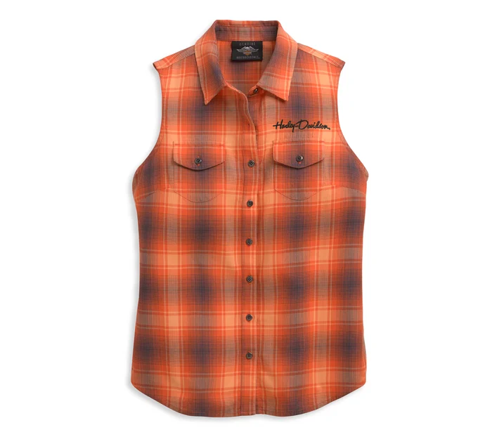 Women's Embroidery Graphic Plaid Sleeveless Shirt
