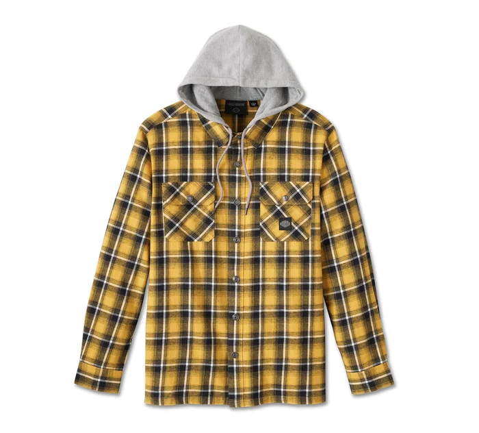 Men's Burner Long Sleeve Hooded Shirt - yellow plaid
