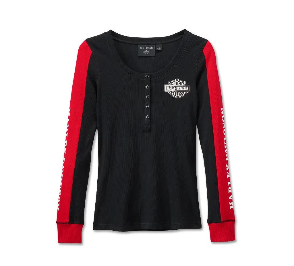 Women's Bar & Shield Snap Front Henley - Colorblocked - Harley Black