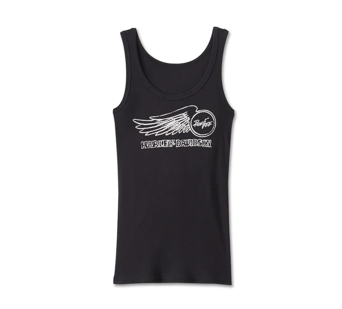 Women's Willie G Winged Wheel Stretch Rib Tank - True Black