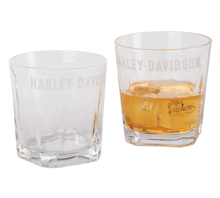 [LAC-01888-3] Etched H-D Logo Rocks Glass Set, Set of Two 