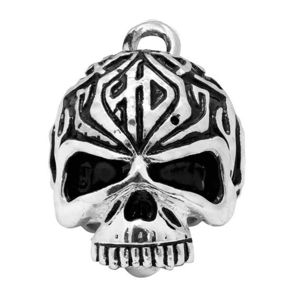 [LMO-01801-2] Sculpted Tribal Skull Ride Bell, Shiny Silver Finish
